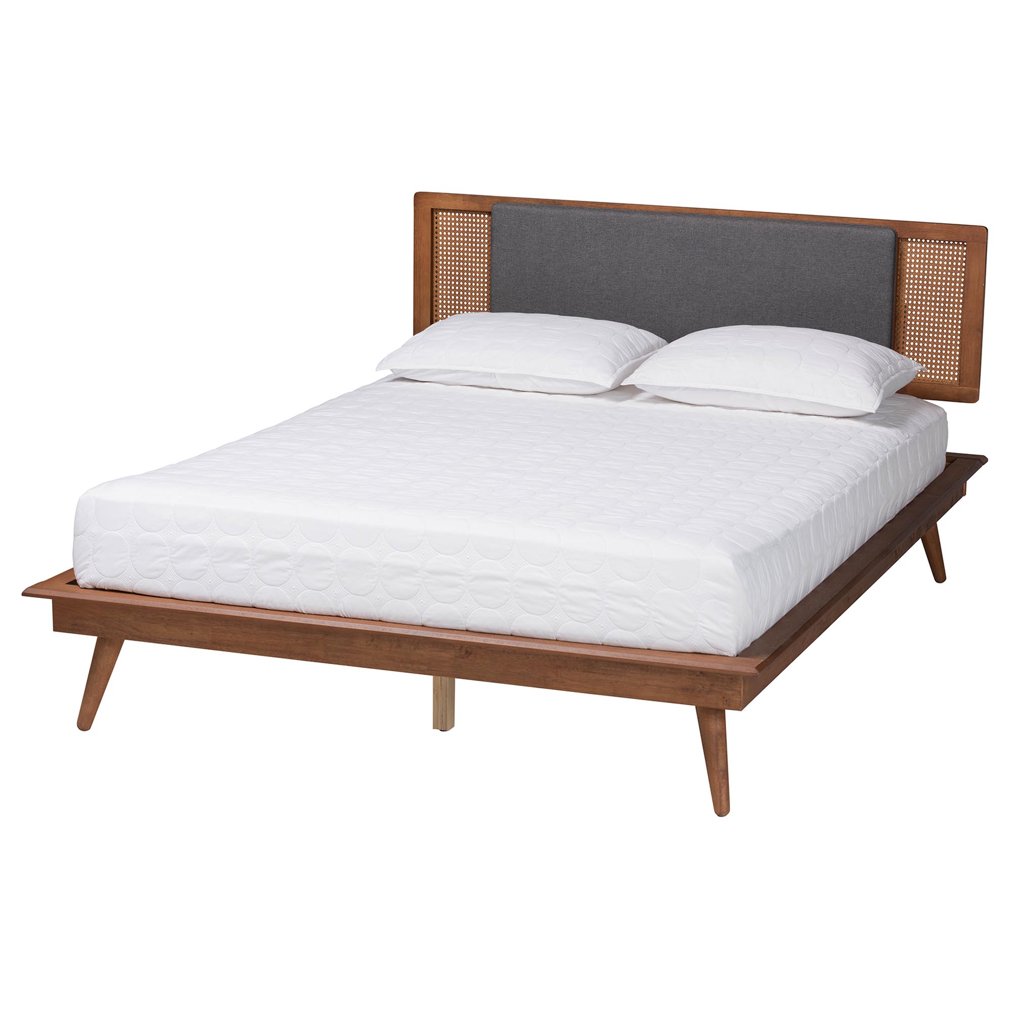 Baxton Studio Delfina Mid-Century Modern Dark Grey Fabric and Walnut Brown Finished Wood Full Size Platform Bed